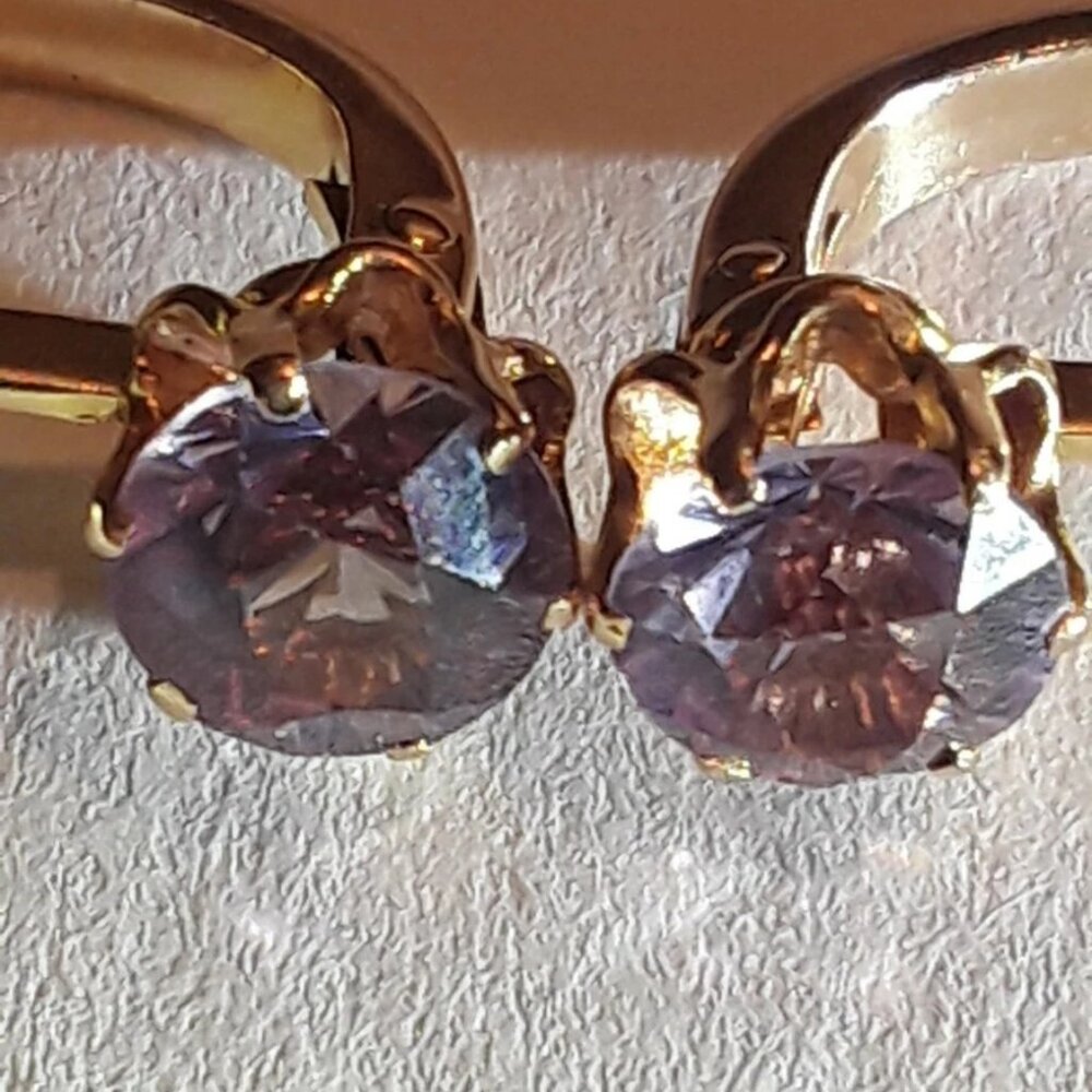 Fine Antique Soviet Russian USSR 14k 583 Rose Pink Gold Alexandrite Earrings